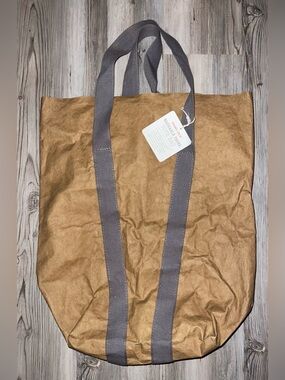 Trader Joe’s Washable Paper Tote Reusable Grocery Bag Gray Handles Brown Retired